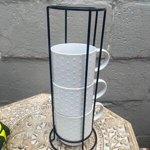 Set of 3 White Mugs with Stand
